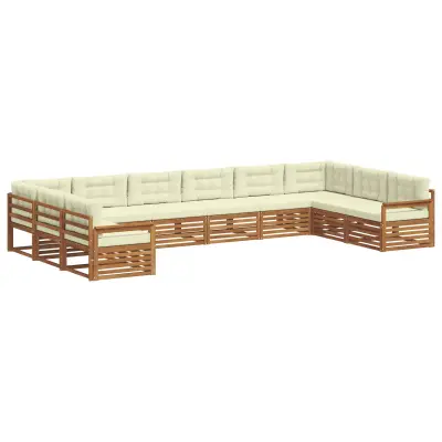 vidaXL Sedežne garniture 8 pcs Naravna in smetana Masiven les akacije