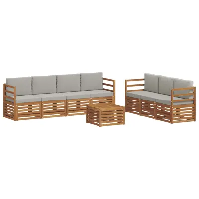 vidaXL Sedežne garniture z blazino 8 pcs Naravna in svetlo siva
