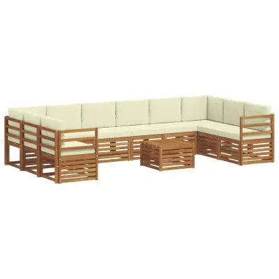vidaXL Zunanja garnitura za sedenje 11 pcs Naravna in smetana