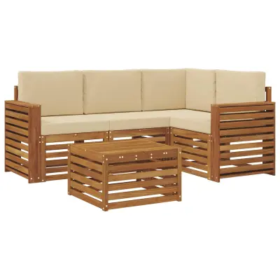 vidaXL Zunanja garnitura za sedenje z blazino 5 pcs Naravna in bež
