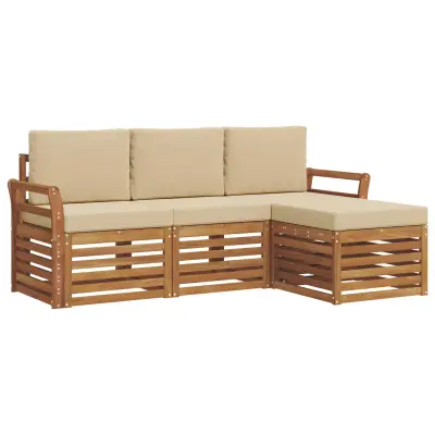 vidaXL Zunanja garnitura za sedenje z blazino 4 pcs Naravna in bež