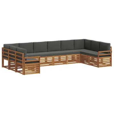 vidaXL Kotna sedežna garnitura z blazino 10 pcs Naravna in antracitna