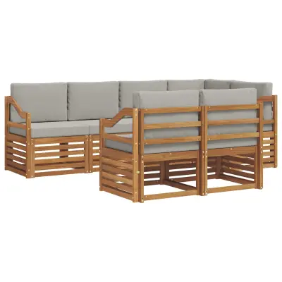 vidaXL Kotna sedežna garnitura z blazino 7 pcs Naravna in svetlo siva