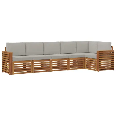 vidaXL Kotna sedežna garnitura z blazino 6 pcs Naravna in svetlo siva