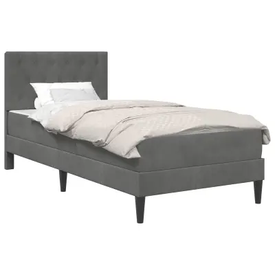 vidaXL Posteljni okvir z vzmetnico Temno siva 90 x 190 cm Žamet