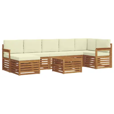 vidaXL Zunanja garnitura za sedenje z blazino 8 pcs Naravna in smetana
