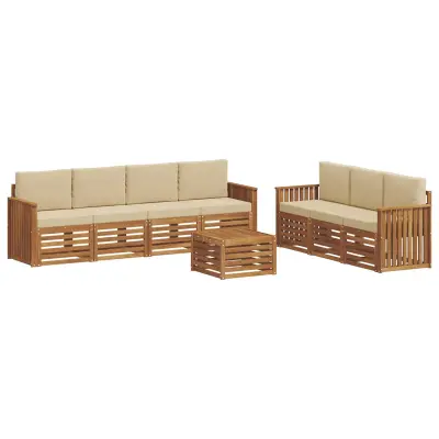 vidaXL Sedežne garniture 8 pcs Naravna in bež Masiven les akacije
