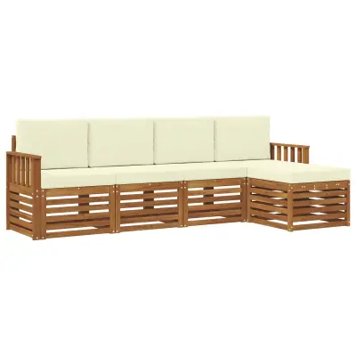 vidaXL Zunanja garnitura za sedenje z blazino 5 pcs Naravna in smetana