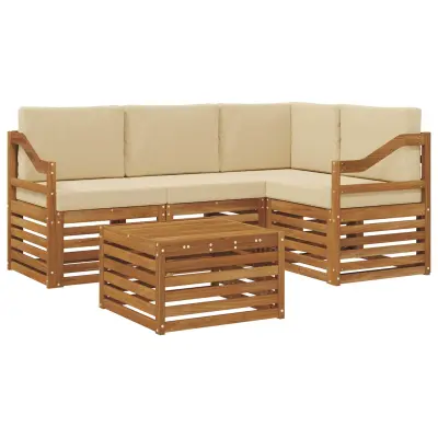 vidaXL Zunanja garnitura za sedenje z blazino 5 pcs Naravna in bež