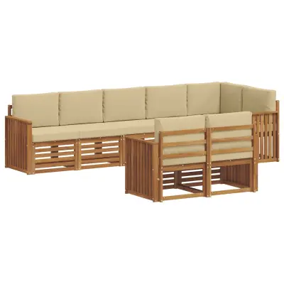 vidaXL Sedežne garniture 8 pcs Naravna in bež Masiven les akacije