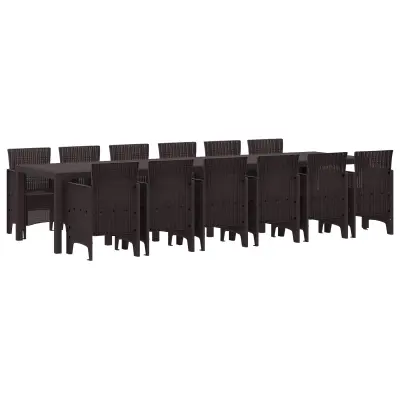 vidaXL Komplet za jedilnico v vrtu 13 pcs Rjava Polt rattan