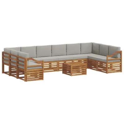 vidaXL Zunanja garnitura za sedenje 11 pcs Naravna in svetlo siva