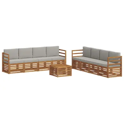 vidaXL Sedežne garniture z blazino 9 pcs Naravna in svetlo siva