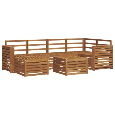 vidaXL Kotna sedežna garnitura 7 pcs Naravna Masiven les akacije