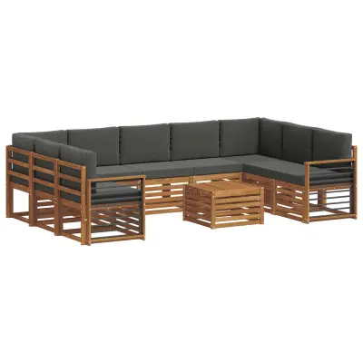 vidaXL Sedežne garniture z blazino 10 pcs Naravna in antracitna