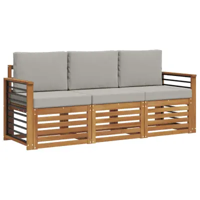 vidaXL Sedežne garniture z blazino 3 pcs Naravna in svetlo siva