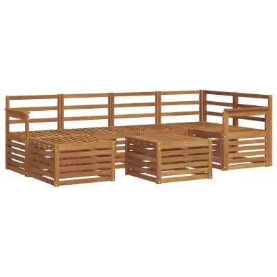 vidaXL Kotna sedežna garnitura 7 pcs Naravna Masiven les akacije
