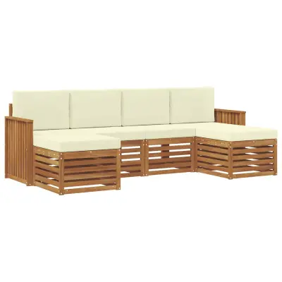 vidaXL Sedežne garniture 6 pcs Naravna in smetana Masiven les akacije