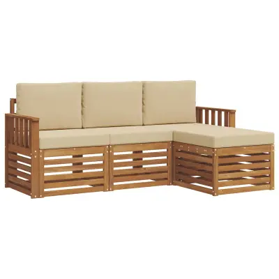 vidaXL Zunanja garnitura za sedenje z blazino 4 pcs Naravna in bež