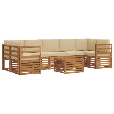 vidaXL Zunanja garnitura za sedenje z blazino 8 pcs Naravna in bež
