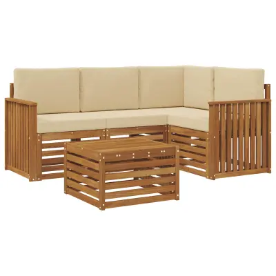 vidaXL Zunanja garnitura za sedenje z blazino 5 pcs Naravna in bež