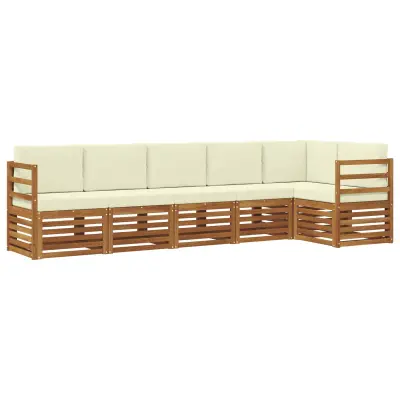 vidaXL Kotna sedežna garnitura z blazino 6 pcs Naravna in smetana