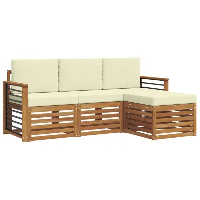 vidaXL Zunanja garnitura za sedenje z blazino 4 pcs Naravna in smetana