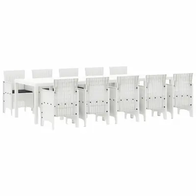 vidaXL Komplet za jedilnico v vrtu 11 pcs Bela Poli rattan in aluminij
