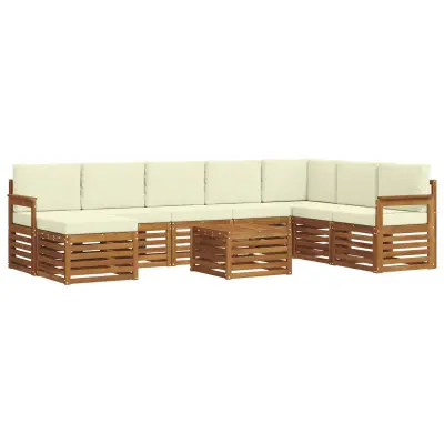 vidaXL Zunanja garnitura za sedenje z blazino 9 pcs Naravna in smetana