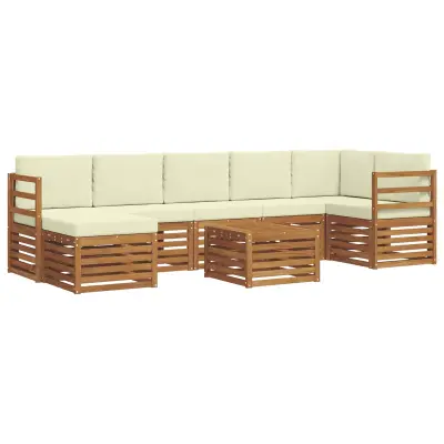 vidaXL Zunanja garnitura za sedenje z blazino 8 pcs Naravna in smetana