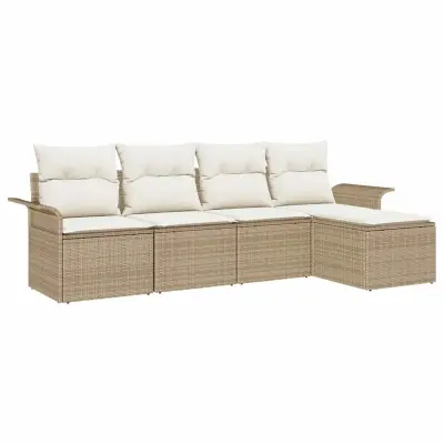 vidaXL Zunanji kavč z blazino 5 pcs Bež poli ratan