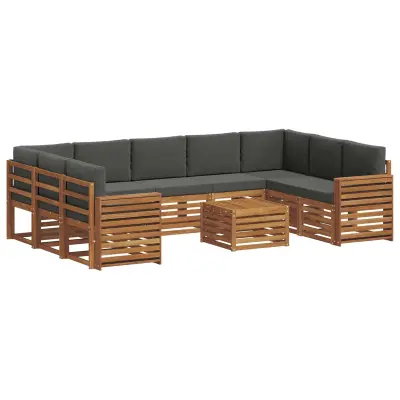 vidaXL Sedežne garniture z blazino 10 pcs Naravna in antracitna