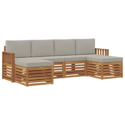 vidaXL Sedežne garniture z blazino 6 pcs Naravna in svetlo siva