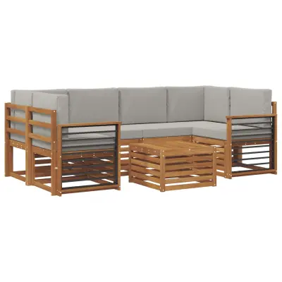 vidaXL Zunanja garnitura za sedenje 7 pcs Naravna in svetlo siva