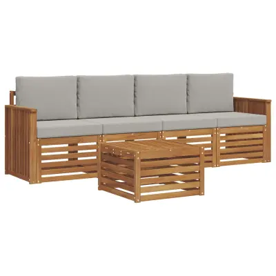 vidaXL Sedežne garniture z blazino 5 pcs Naravna in svetlo siva