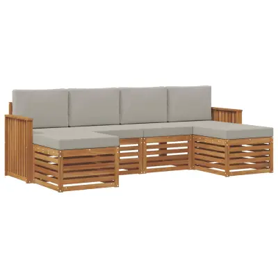 vidaXL Sedežne garniture z blazino 6 pcs Naravna in svetlo siva