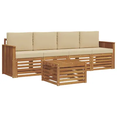 vidaXL Zunanja garnitura za sedenje z blazino 5 pcs Naravna in bež
