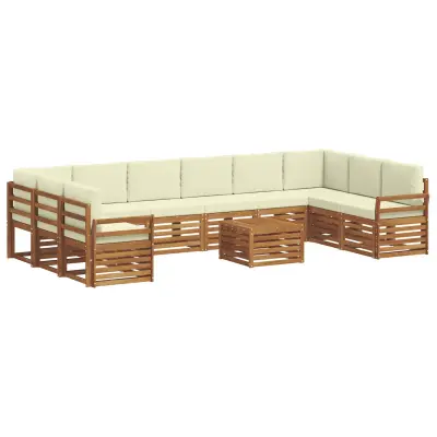 vidaXL Zunanja garnitura za sedenje 11 pcs Naravna in smetana