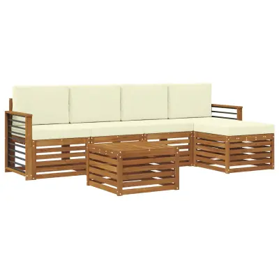 vidaXL Zunanja garnitura za sedenje z blazino 6 pcs Naravna in smetana