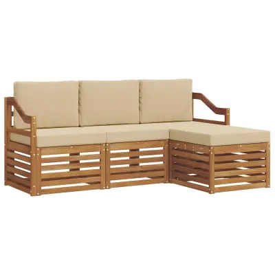 vidaXL Zunanja garnitura za sedenje z blazino 4 pcs Naravna in bež