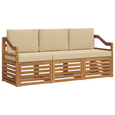 vidaXL Sedežne garniture 3 pcs Naravna in bež Masiven les akacije