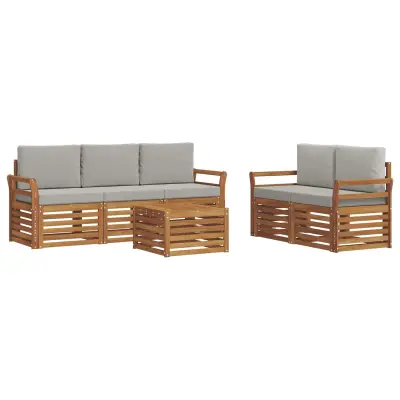 vidaXL Sedežne garniture z blazino 6 pcs Naravna in svetlo siva