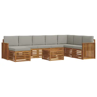 vidaXL Zunanja garnitura za sedenje 9 pcs Naravna in svetlo siva