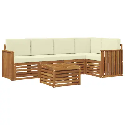vidaXL Kotna sedežna garnitura z blazino 6 pcs Naravna in smetana
