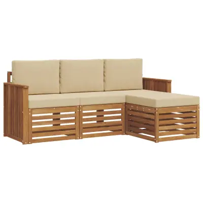 vidaXL Zunanja garnitura za sedenje z blazino 4 pcs Naravna in bež