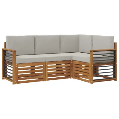 vidaXL Sedežne garniture z blazino 4 pcs Naravna in svetlo siva