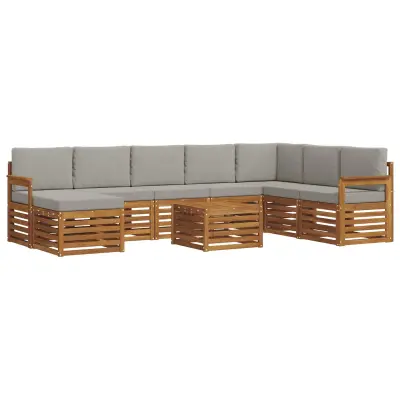 vidaXL Zunanja garnitura za sedenje 9 pcs Naravna in svetlo siva