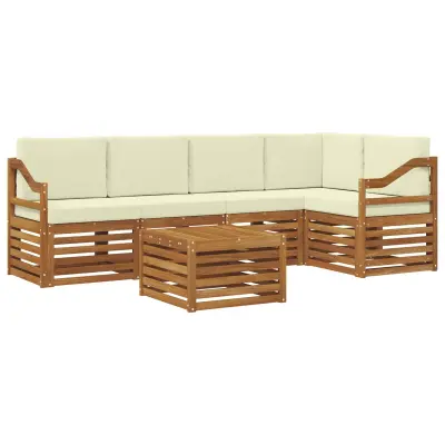 vidaXL Kotna sedežna garnitura z blazino 6 pcs Naravna in smetana