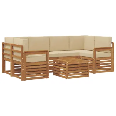 vidaXL Zunanja garnitura za sedenje z blazino 7 pcs Naravna in bež