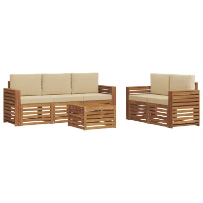 vidaXL Sedežne garniture 6 pcs Naravna in bež Masiven les akacije